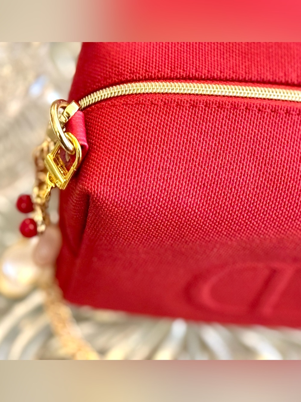 Dior Red Canvas Mini Crossbody with Gold Chain - Picture 3 of 8
